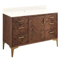 Best Pirce 🎉 Signature Hardware Frey 48 in. Floor Mount Vanity in Russet Brown 🛒