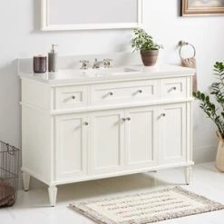 Cheapest 🎁 Signature Hardware Elmdale 48-1/8 in. Floor Mount Vanity in White 🎉