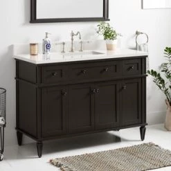 Best Pirce 🔔 Signature Hardware Elmdale 48-1/8 in. Floor Mount Vanity in Charcoal Black 🎉