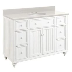 Flash Sale π Signature Hardware Cottage 48 in. Floor Mount Vanity in Distressed Chalk White π