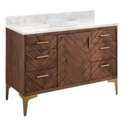 New 🥰 Signature Hardware Frey 48 in. Floor Mount Vanity in Russet Brown 🧨