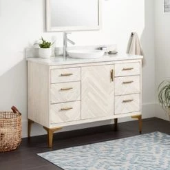 Coupon ✔️ Signature Hardware Frey 48 in. Floor Mount Vanity in Whitewash 🤩