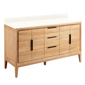 Budget π₯° Signature Hardware Aliso 60 in. Floor Mount Vanity in Natural Teak with Arctic White π― 3 Budget π₯° Signature Hardware Aliso 60 in. Floor Mount Vanity in Natural Teak with Arctic White π―