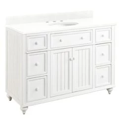 Budget 🤩 Signature Hardware Cottage 48 in. Floor Mount Vanity in Distressed Chalk White 🎉