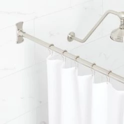 Best Sale 🥰 Signature Hardware 48 in. Straight Shower Rod in Brushed Nickel 🧨