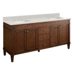 Best Sale ✔️ Signature Hardware Trossman 72 in. Floor Mount Vanity in Antique Coffee 🛒