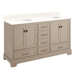 Flash Sale 🎉 Signature Hardware Quen 59-1/4 in. Floor Mount Vanity in Taupe 💯