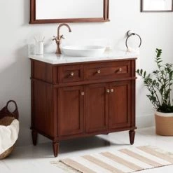 Deals 💯 Signature Hardware Elmdale 36-1/8 in. Floor Mount Vanity in Antique Brown 🌟