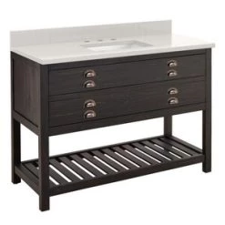 Best Sale 🧨 Signature Hardware Ansel 48 in. Floor Mount Vanity in Rustic Black ⭐