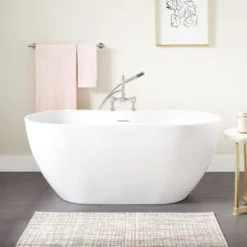 Flash Sale 🧨 Signature Hardware Hibiscus 59 x 29-1/2 in. Freestanding Soaker Bathtub with Center Drain in White 😍 -Signature Hardware Shop Query 5