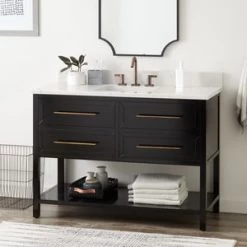 Deals π Signature Hardware Robertson 48 in. Floor Mount Vanity in Black βοΈ