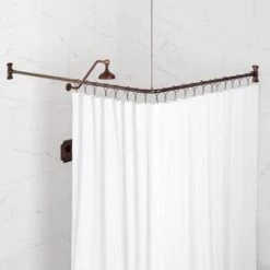 Flash Sale 🥰 Signature Hardware 60 in. L-shaped Shower Rod in Oil Rubbed Bronze 👏 -Signature Hardware Shop Query 5095