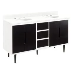 Best reviews of 💯 Signature Hardware Bivins 60-1/8 in. Floor Mount Vanity in Black with White 🎉