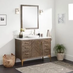 New 🌟 Signature Hardware Frey 48 in. Floor Mount Vanity in Grey Wash 😍