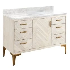 New 🎁 Signature Hardware Frey 48 in. Floor Mount Vanity in Whitewash ⌛