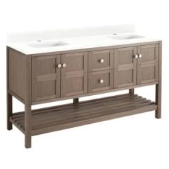 Best Pirce ✔️ Signature Hardware Olsen 60 in. Floor Mount Vanity in Ash Brown 🌟