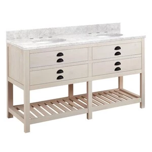 New ⭐ Signature Hardware Ansel 60 in. Floor Mount Vanity in Whitewash Pine ⌛ 3 New ⭐ Signature Hardware Ansel 60 in. Floor Mount Vanity in Whitewash Pine ⌛