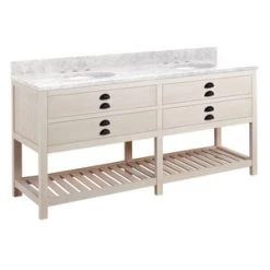Promo ✨ Signature Hardware Ansel 72 in. Floor Mount Vanity in Whitewash Pine ❤️