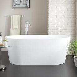 Cheapest ✔️ Signature Hardware Eden 67 x 32 in. Soaker Freestanding Bathtub with Center Drain in White ⌛