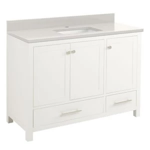 Cheap π Signature Hardware Radke 48 in. Floor Mount Vanity in White π₯° 3 Cheap π Signature Hardware Radke 48 in. Floor Mount Vanity in White π₯°