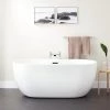 Hot Sale 💯 Signature Hardware Boyce 69-7/8 x 29-1/2 in. Freestanding Bathtub Offset Drain in White with Blacks Trim ✨ -Signature Hardware Shop Query 5402
