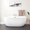 Best Sale 🧨 Signature Hardware Boyce 69-7/8 x 29-1/2 in. Freestanding Bathtub Offset Drain in White with Bronze Tones Trim 👏 -Signature Hardware Shop Query 5405