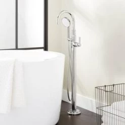 Best Sale ✔️ Signature Hardware Greyfield 10 gpm Floor Mount Tub Filler with Single Lever Handle and 1.8 gpm Handshower in Polished Chrome 🥰 -Signature Hardware Shop Query 5424