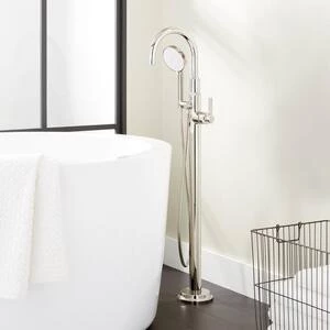 Hot Sale 𧨠Signature Hardware Greyfield 10 gpm Floor Mount Tub Filler with Single Lever Handle and 1.8 gpm Handshower in Polished Nickel π 5 Hot Sale 𧨠Signature Hardware Greyfield 10 gpm Floor Mount Tub Filler with Single Lever Handle and 1.8 gpm Handshower in Polished Nickel π - Image 3
