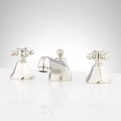 Coupon 👍 Signature Hardware Boca Raton Two Handle Widespread Bathroom Sink Faucet with Pop-Up Drain Assembly in Polished Nickel 🎉