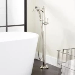 Best deal 🌟 Signature Hardware Beasley 1.8 gpm Floor Mount Tub Filler Faucet with Single Lever Handle in Polished Chrome 🥰