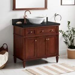 Best Sale 🥰 Signature Hardware Elmdale 36-1/8 in. Floor Mount Vanity in Antique Brown 🎉