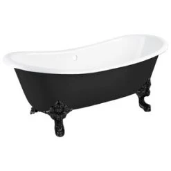 Promo 👏 Signature Hardware Lena 72 x 30-1/2 in. Freestanding Bathtub Offset Drain in Black 🎉