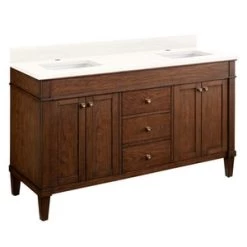 Coupon 😀 Signature Hardware Trossman 60 in. Floor Mount Vanity in Antique Coffee ❤️