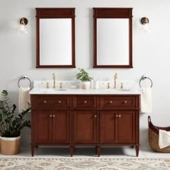 Deals 👏 Signature Hardware Elmdale 60-1/8 in. Floor Mount Vanity in Antique Brown 🤩
