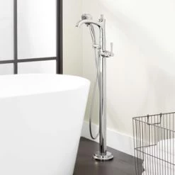 Brand new 👍 Signature Hardware Beasley 1.8 gpm Floor Mount Tub Filler Faucet with Single Lever Handle in Brushed Nickel 🎁