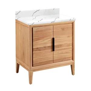Budget π Signature Hardware Aliso 30 in. Floor Mount Vanity in Natural Teak with Hailstone White π 3 Budget π Signature Hardware Aliso 30 in. Floor Mount Vanity in Natural Teak with Hailstone White π