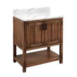 Best deal 🥰 Signature Hardware Morris 30 in. Floor Mount Vanity in Rustic Brown with Hailstone White 🧨