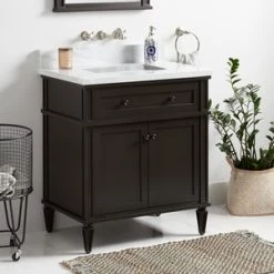 Outlet 💯 Signature Hardware Elmdale 30 in. Floor Mount Vanity in Charcoal Black 🛒