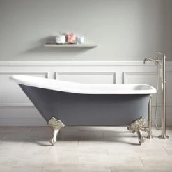New ⭐ Signature Hardware Goodwin 66 x 29-1/2 in. Freestanding Bathtub End Drain in Dark Grey 🔔