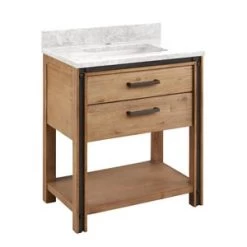 New 🥰 Signature Hardware Celebration 30 in. Floor Mount Vanity in Rustic Acacia 🎉