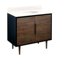 Best Pirce 🎉 Signature Hardware Bivins 36-1/8 in. Floor Mount Vanity in Walnut with Black 🤩 -Signature Hardware Shop Query 5737