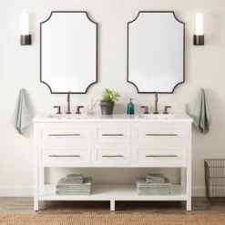 Best Pirce 👏 Signature Hardware Robertson 60 in. Floor Mount Vanity in White 😀