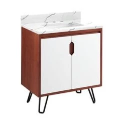 Outlet 🤩 Signature Hardware Millie 30-1/8 in. Floor Mount Vanity in Cinnamon with White 💯