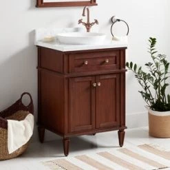 New 👏 Signature Hardware Elmdale 24-1/8 in. Floor Mount Vanity in Antique Brown 🛒