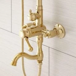 Best Sale 😍 Signature Hardware Dolwick Two Handle Single Function Bathtub & Shower Faucet in Polished Brass ❤️ -Signature Hardware Shop Query 5830