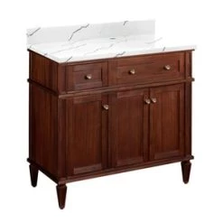 Best Pirce 👏 Signature Hardware Elmdale 36-1/8 in. Floor Mount Vanity in Antique Brown ❤️