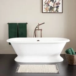 Discount 🎉 Signature Hardware Scarlett 72 x 31-1/2 in. Freestanding Bathtub with Rear Center Drain in White 💯