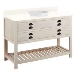 Best Pirce ❤️ Signature Hardware Ansel 48 in. Floor Mount Vanity in Whitewash Pine 😀