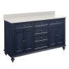 Deals 🎉 Signature Hardware Keller 60 in. Floor Mount Vanity in Vintage Navy Blue, Riverside Grey with Antique Brass ⭐