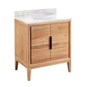 New π€© Signature Hardware Aliso 30 in. Floor Mount Vanity in Natural Teak, Carrara with White π 3 New π€© Signature Hardware Aliso 30 in. Floor Mount Vanity in Natural Teak, Carrara with White π